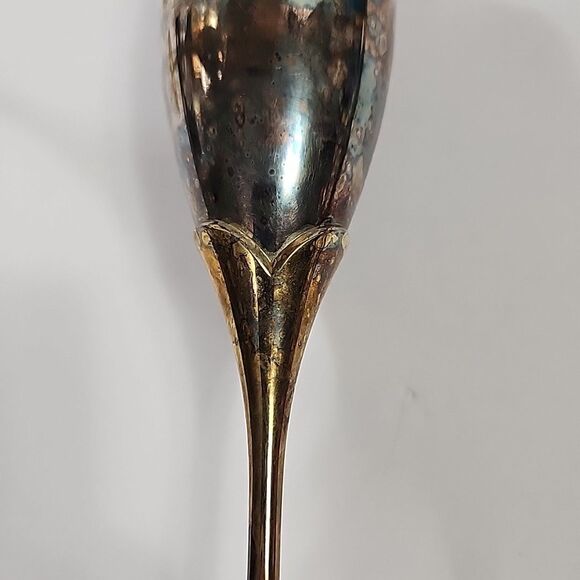 Set of 2 Brass? Vtg Leaf Champagne Flutes 10"t x 2" Opening - Picture 10 of 12